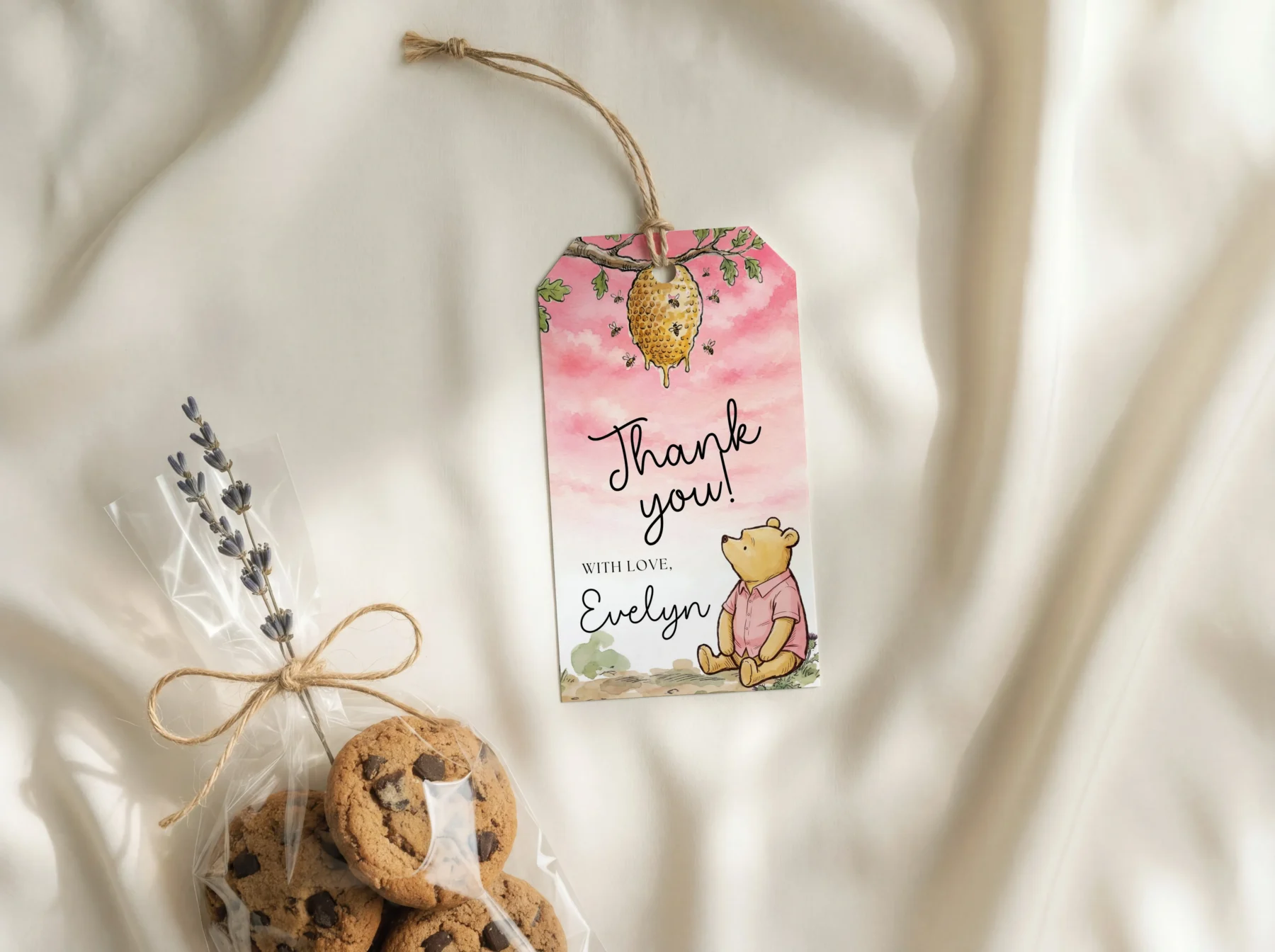 Winnie Pink Baby Shower Gift Tag Canva Template detail 4