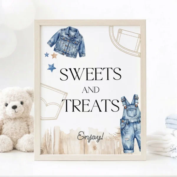 Blue Jean Baby Shower Sign Canva Template preview