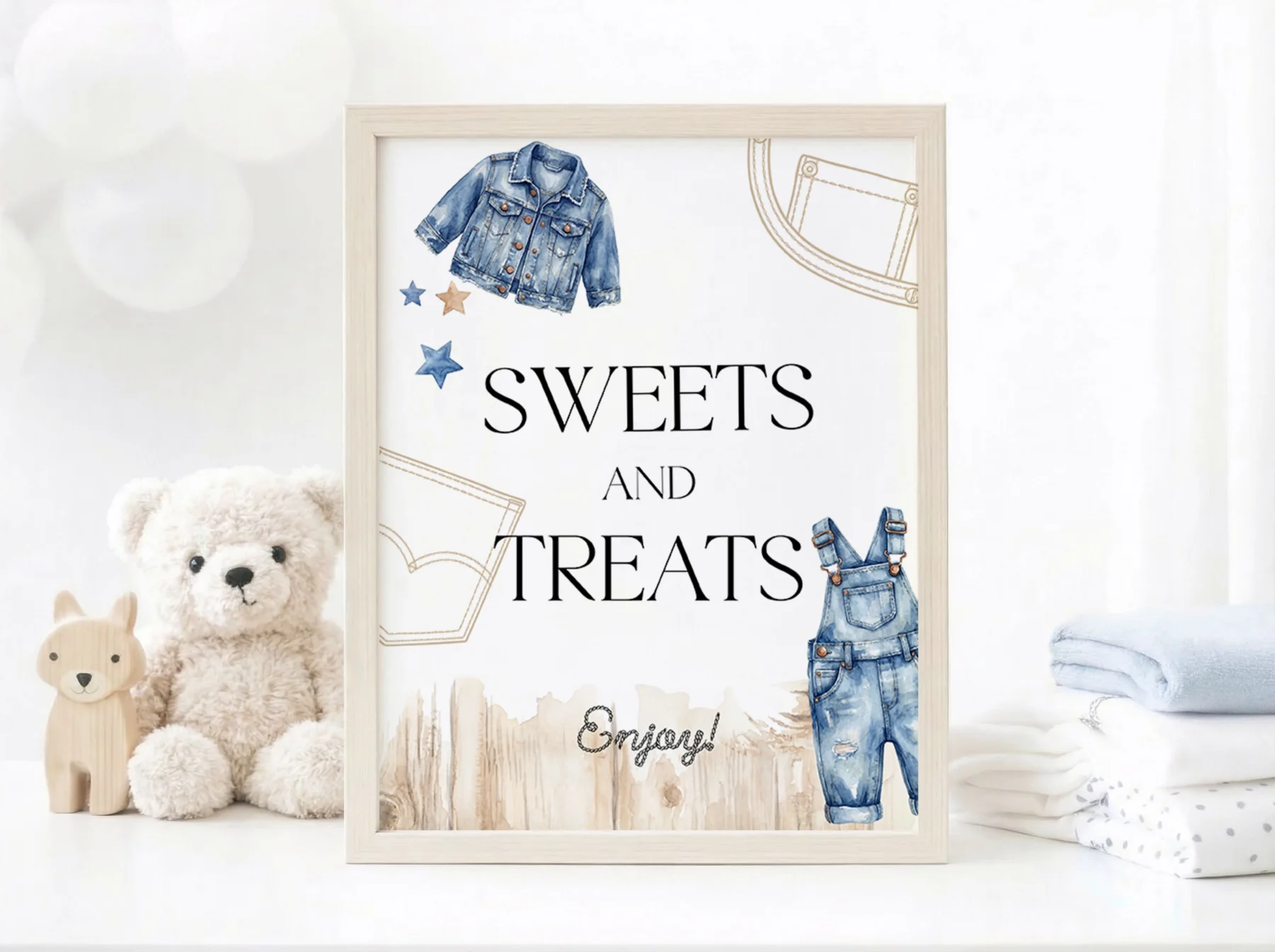 Blue Jean Baby Shower Sign Canva Template preview