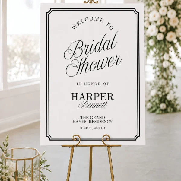 Black Elegant Bridal Shower Welcome Sign Canva Template preview