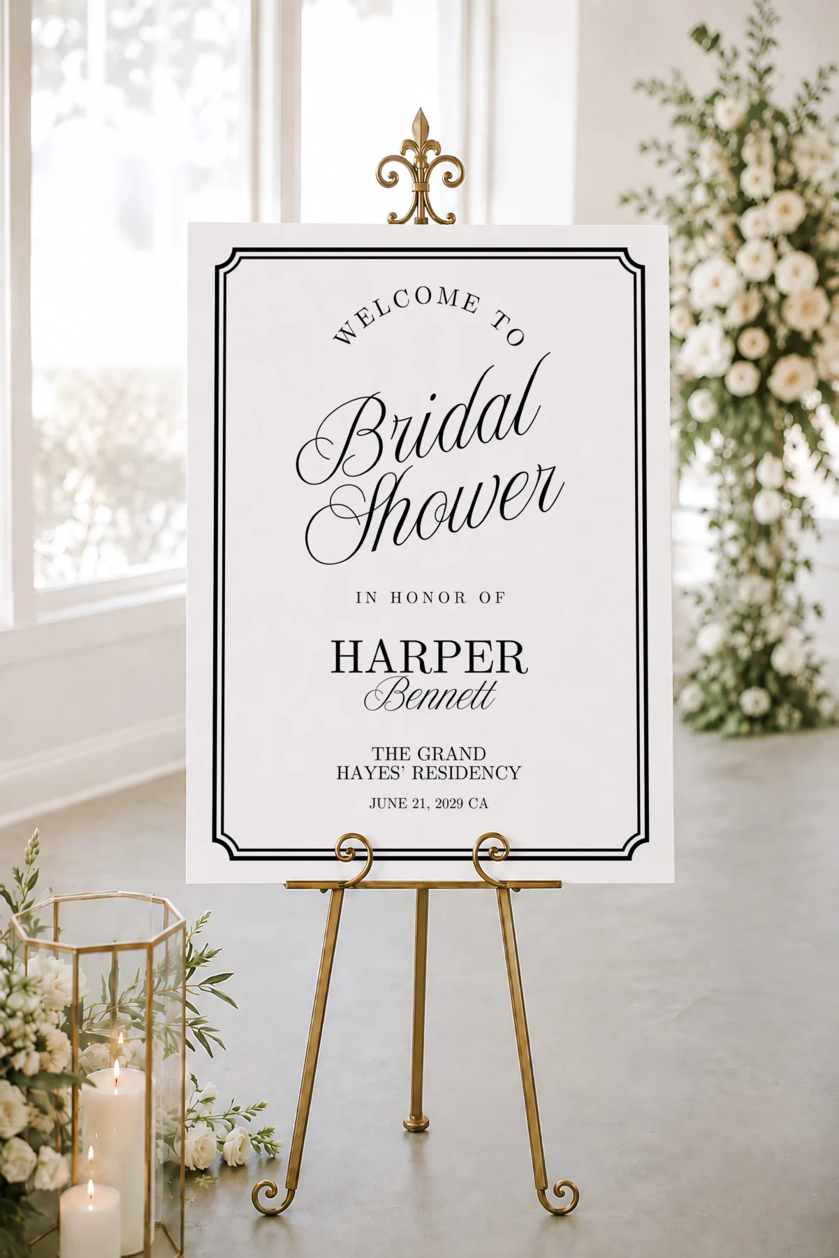 Black Elegant Bridal Shower Welcome Sign Canva Template preview