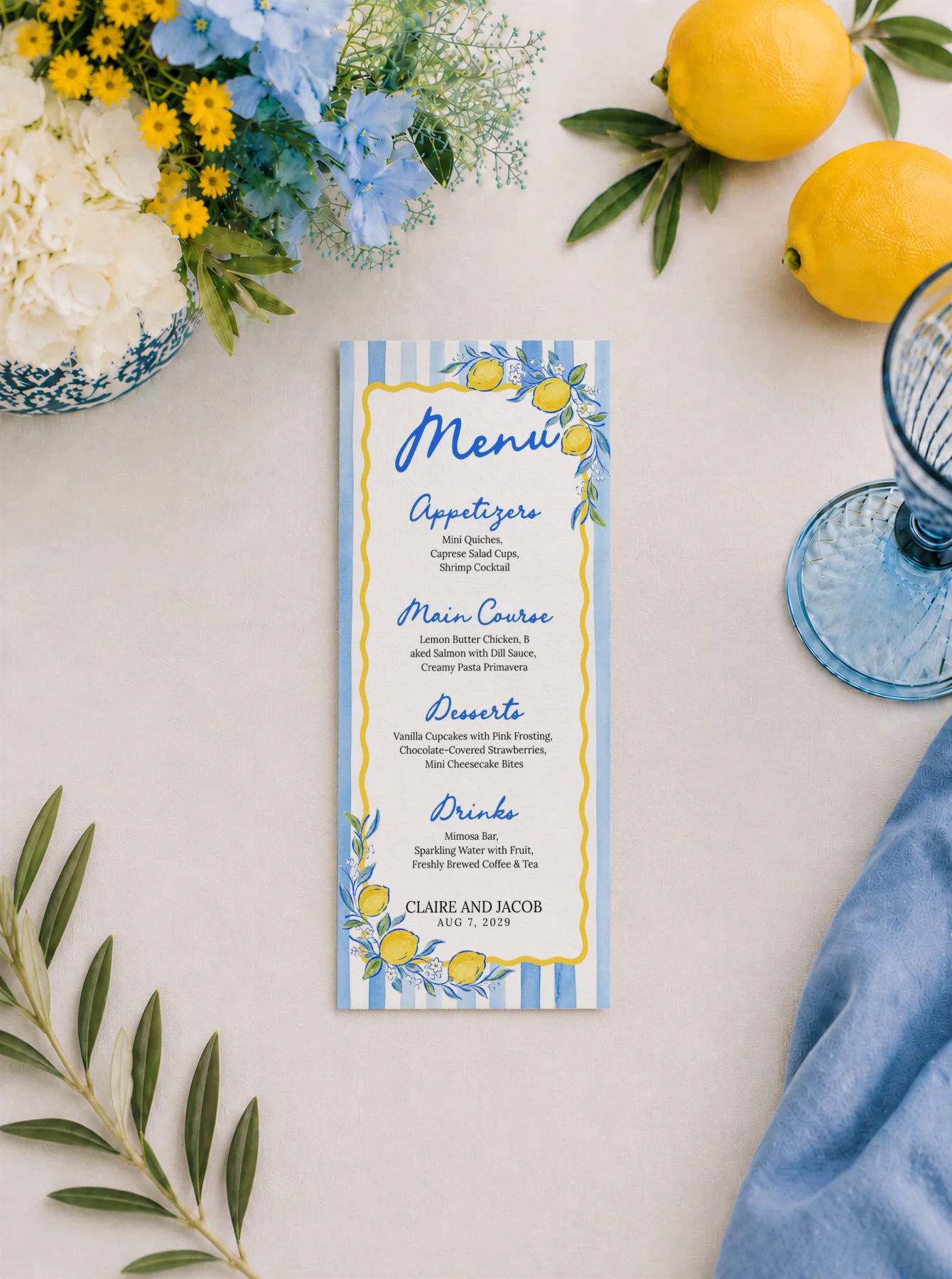 Lemon Blue Bridal Shower Menu Canva Template detail 2