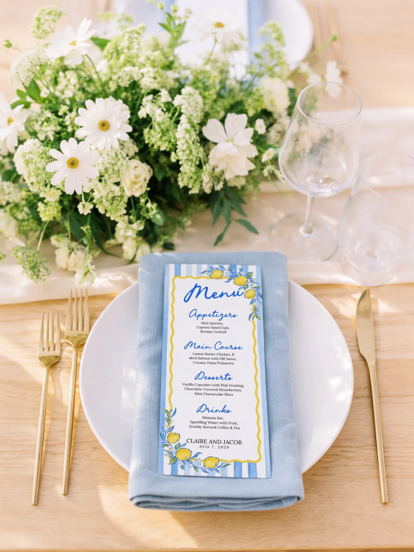 Lemon Blue Bridal Shower Menu Canva Template detail 4