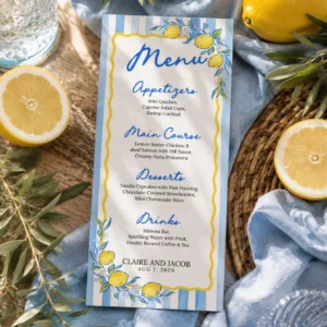 Lemon Blue Bridal Shower Menu Canva Template preview