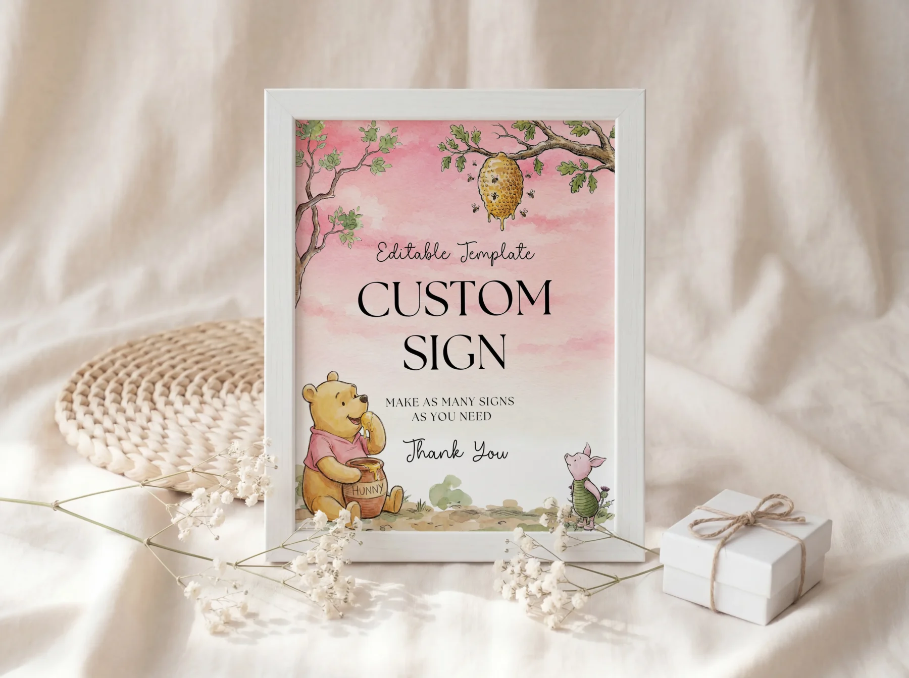 Winnie Pink Baby Shower Custom Sign Canva Template detail 3