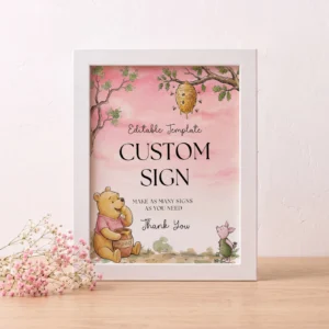 Winnie Pink Baby Shower Custom Sign Canva Template preview