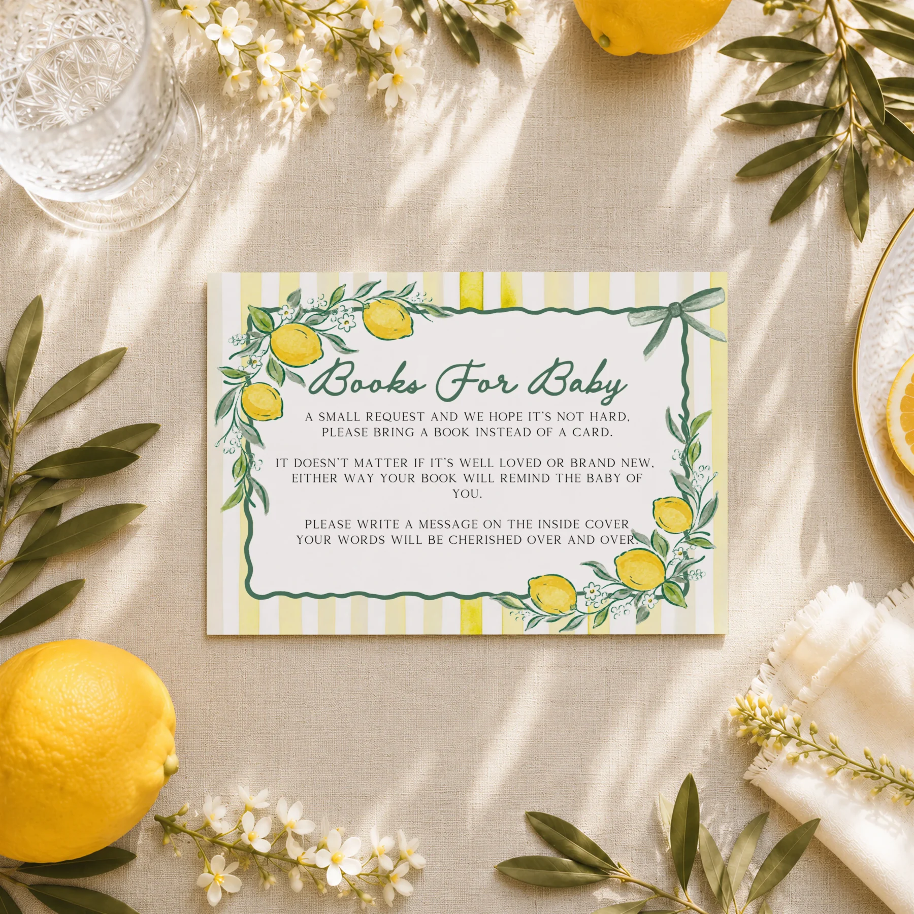 Lemon baby shower Baby Shower Books for Baby Card Canva Template preview