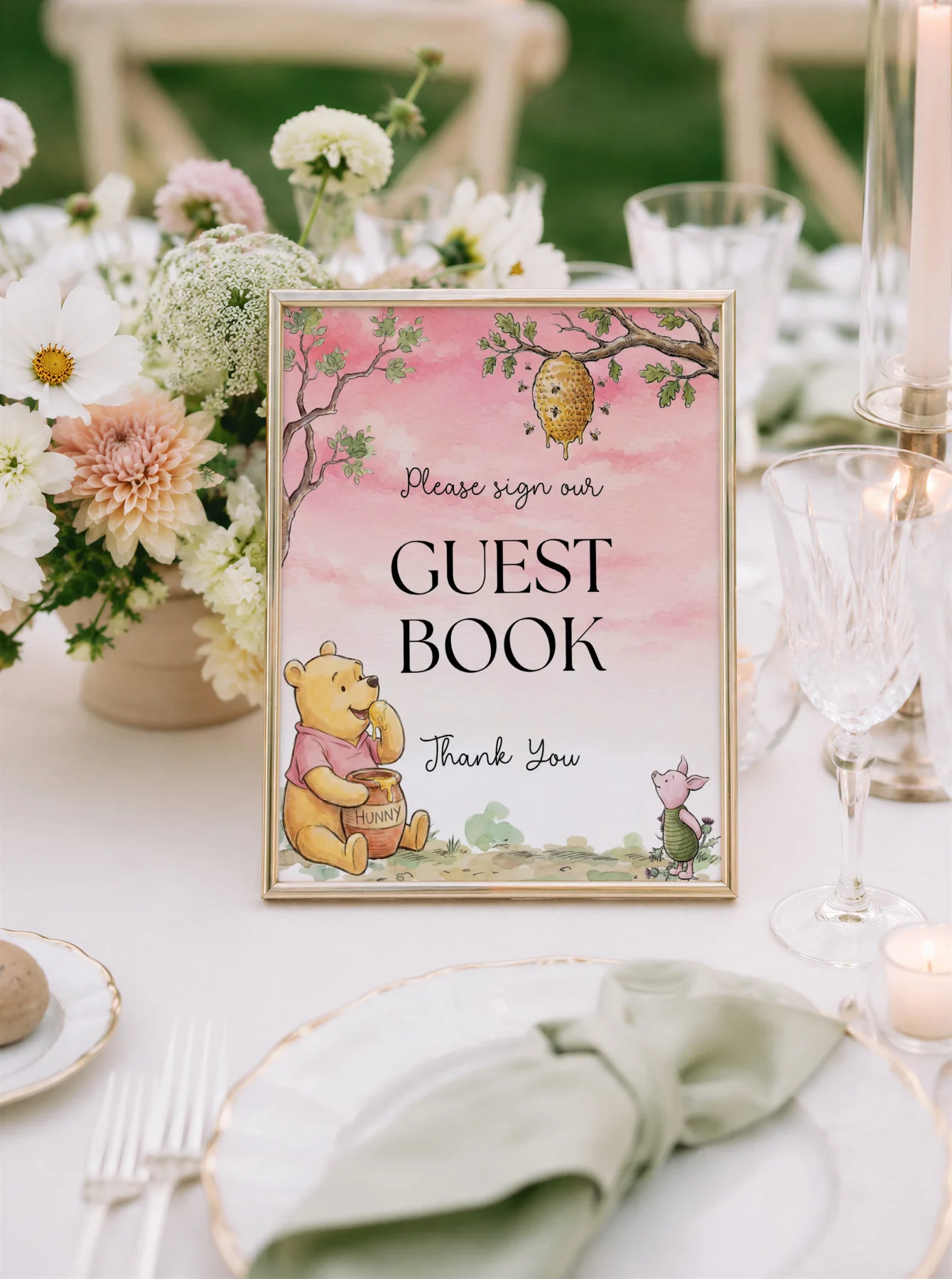 Winnie Pink Baby Shower Sign Canva Template detail 2