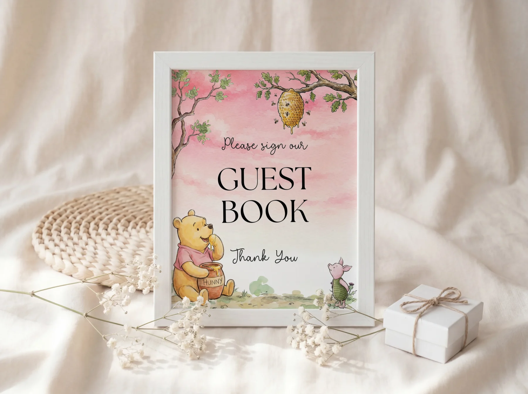 Winnie Pink Baby Shower Sign Canva Template detail 3