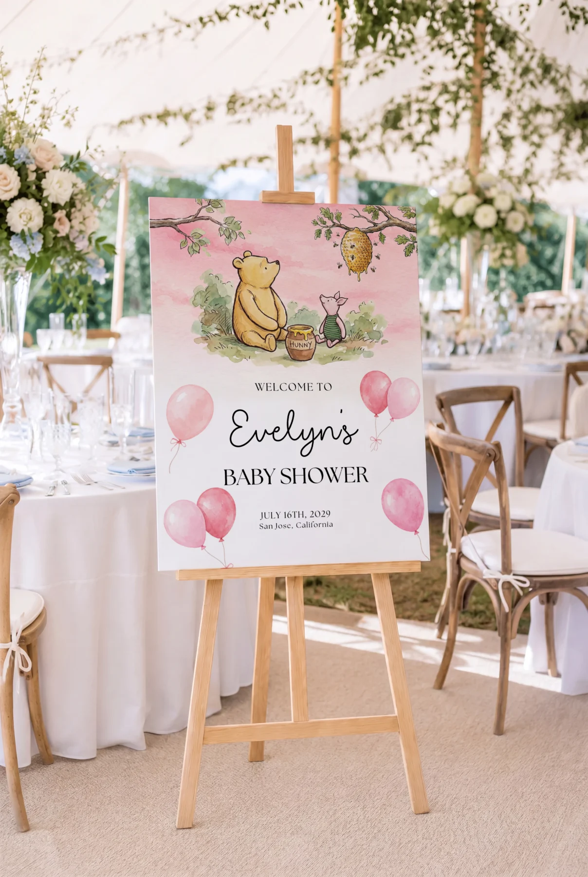 Winnie Pink Baby Shower Welcome Sign Canva Template detail 2