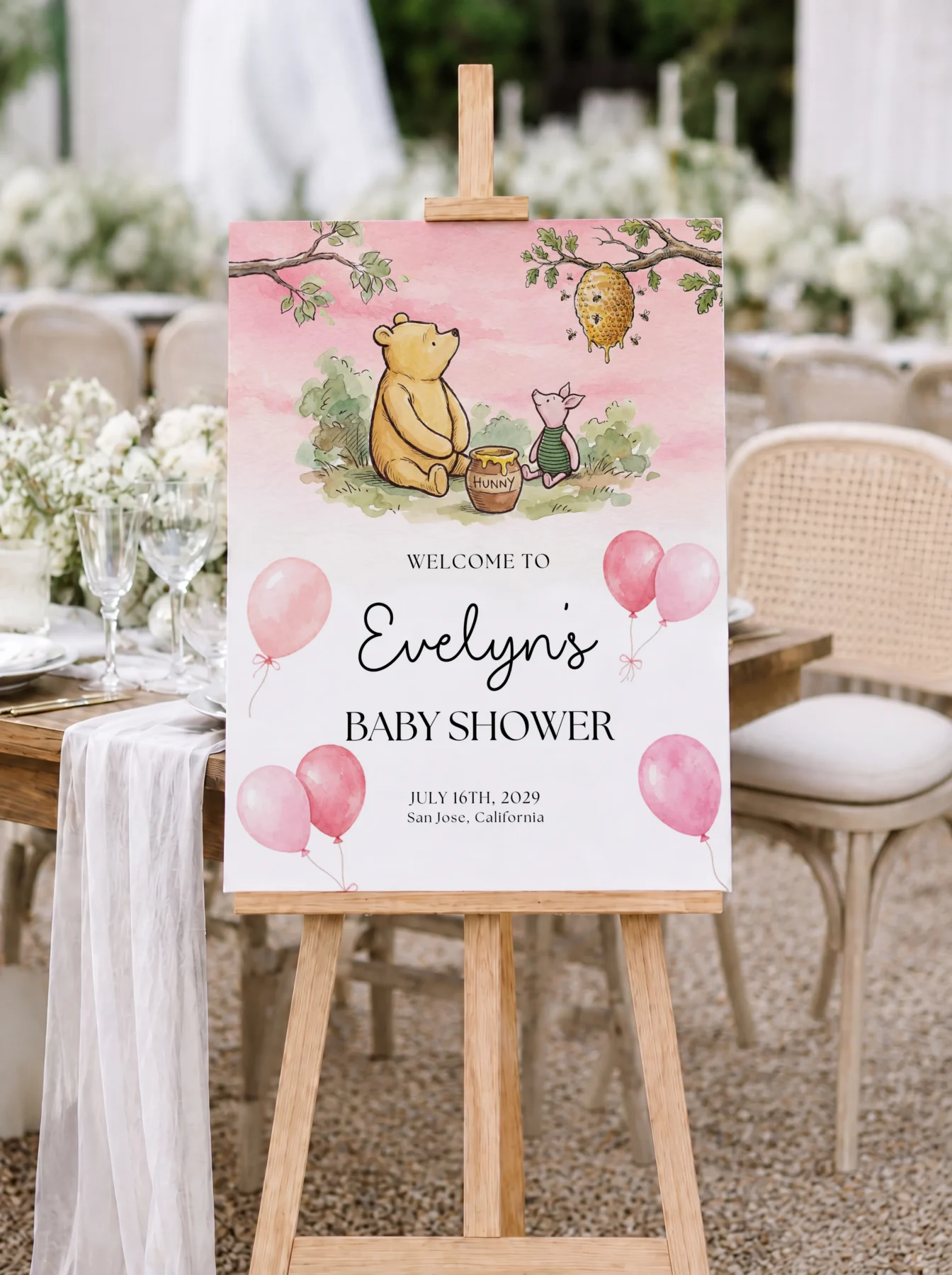 Winnie Pink Baby Shower Welcome Sign Canva Template detail 3