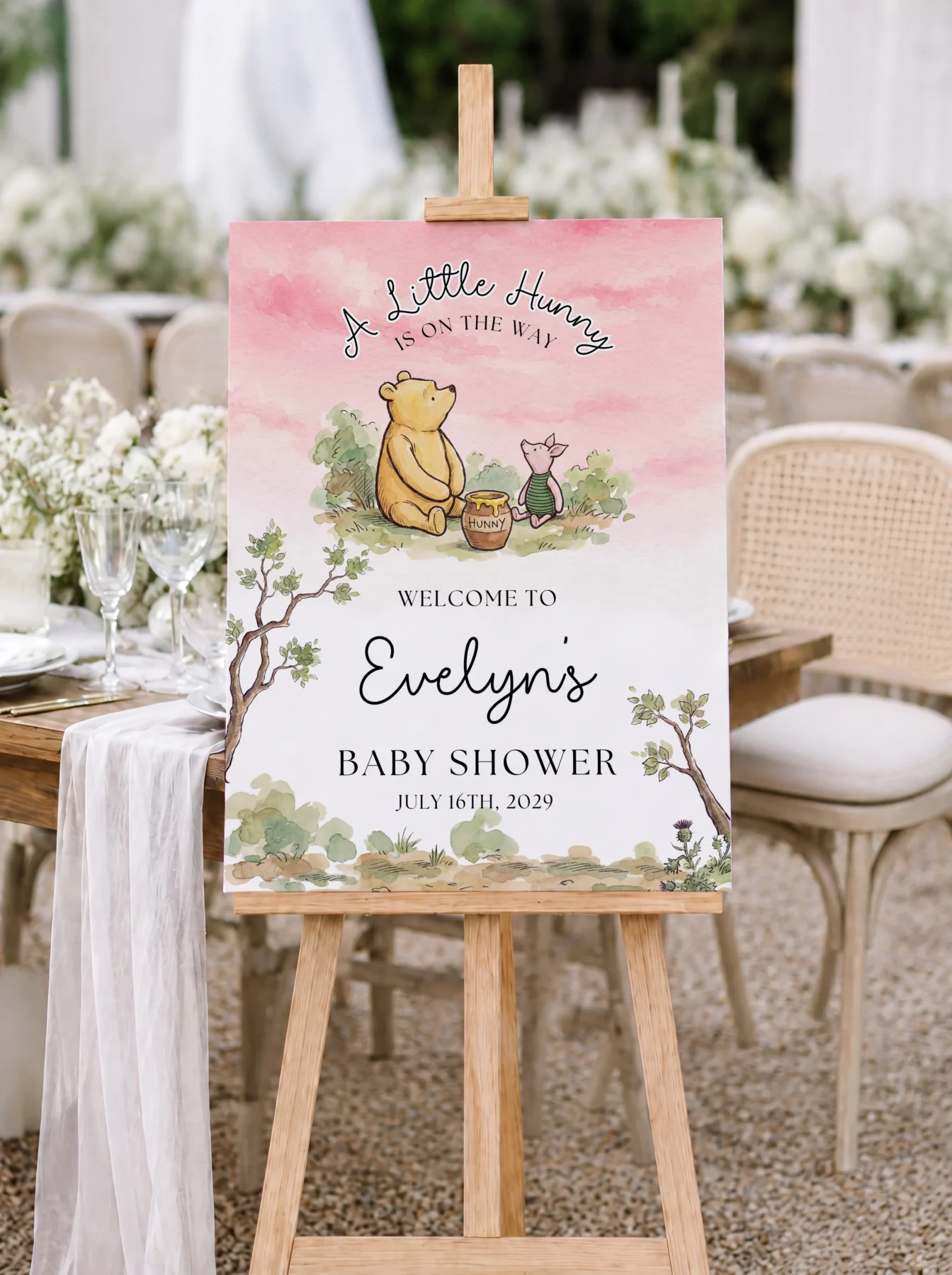 Winnie Pink Baby Shower Welcome Sign Canva Template detail 3