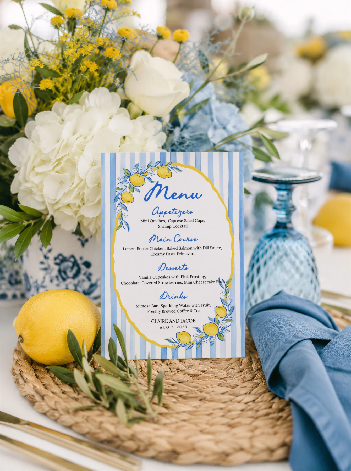 Lemon Blue Bridal Shower Menu Canva Template detail 2