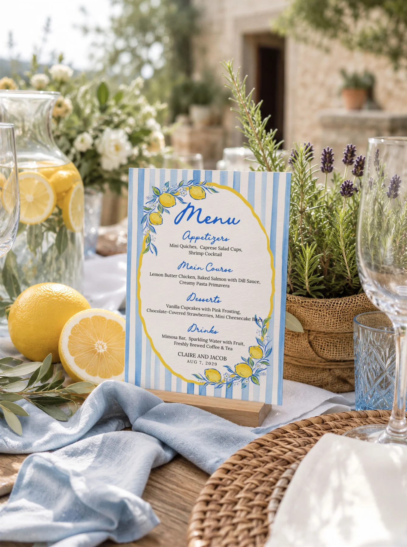 Lemon Blue Bridal Shower Menu Canva Template detail 4