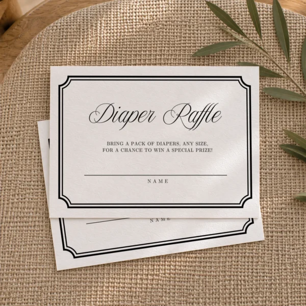Black Elegant Baby Shower Diaper Raffle Card Canva Template preview