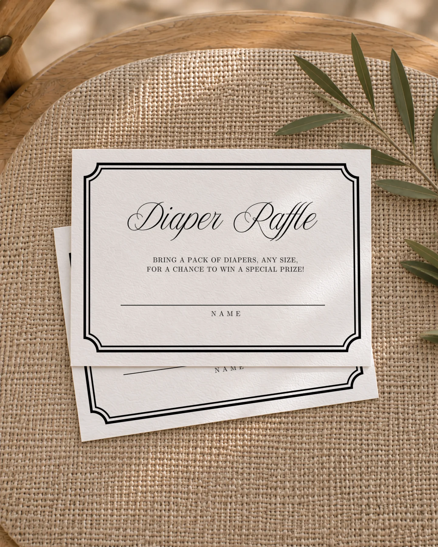 Black Elegant Baby Shower Diaper Raffle Card Canva Template preview