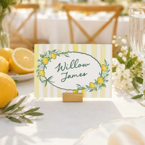 Lemon baby shower Baby Shower Place Card Canva Template preview