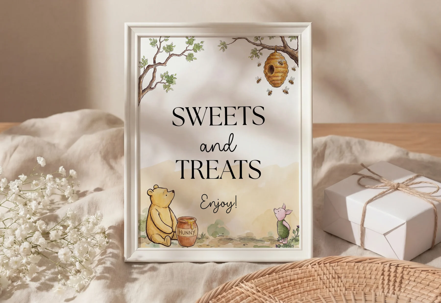 Winnie Beige Baby Shower Sign Canva Template detail 2