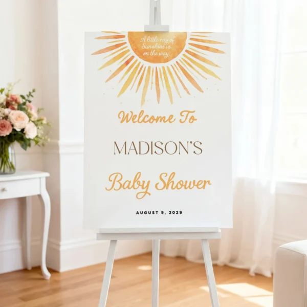 Sunshine Baby Shower Welcome Sign Canva Template preview