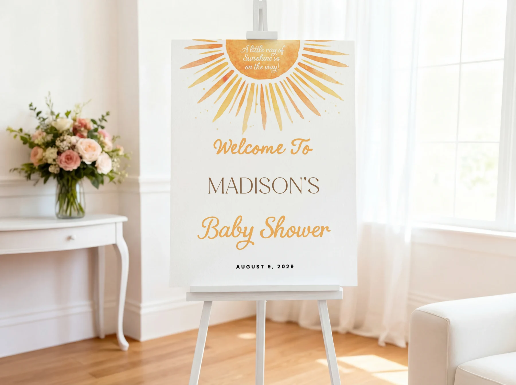 Sunshine Baby Shower Welcome Sign Canva Template preview