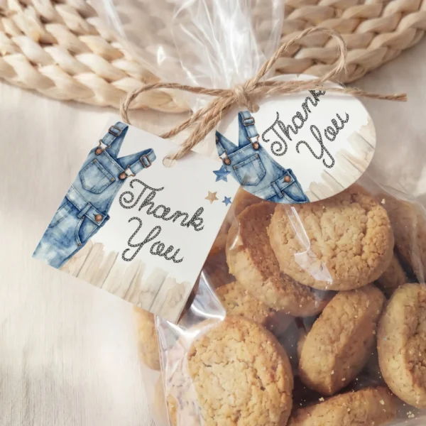Blue Jean Baby Shower Gift Tag Canva Template preview