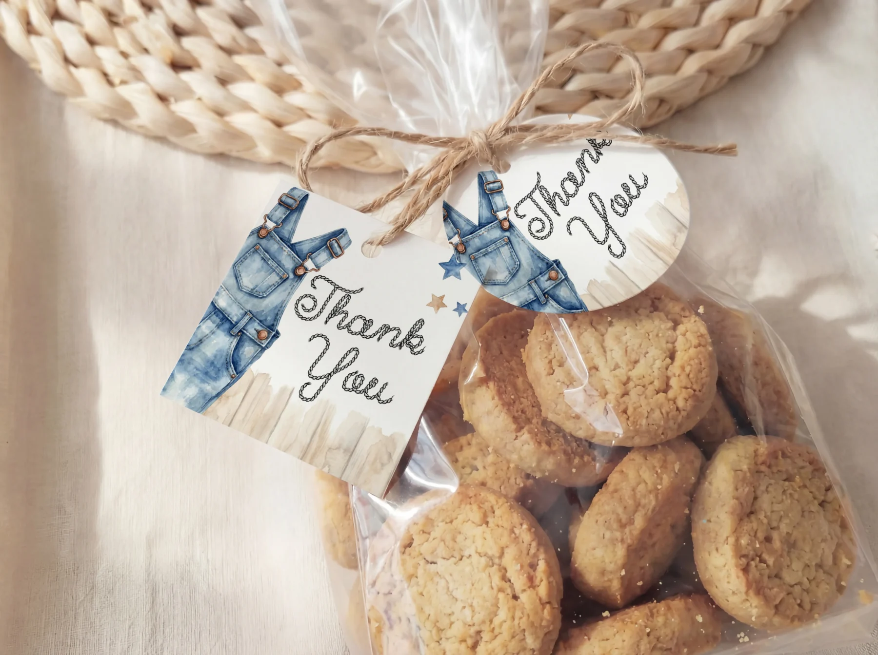 Blue Jean Baby Shower Gift Tag Canva Template preview