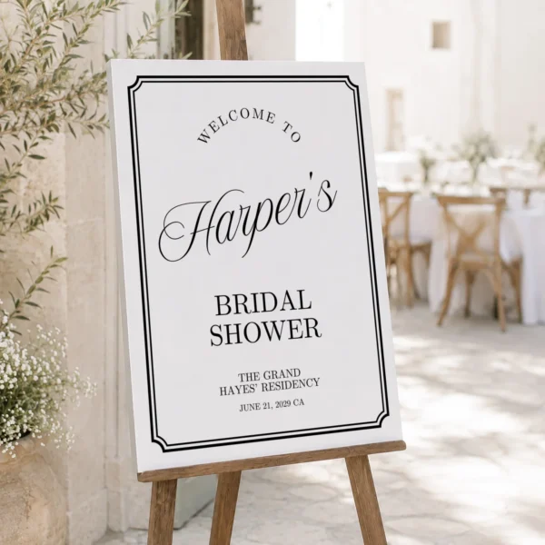Black Elegant Bridal Shower Welcome Sign Canva Template preview