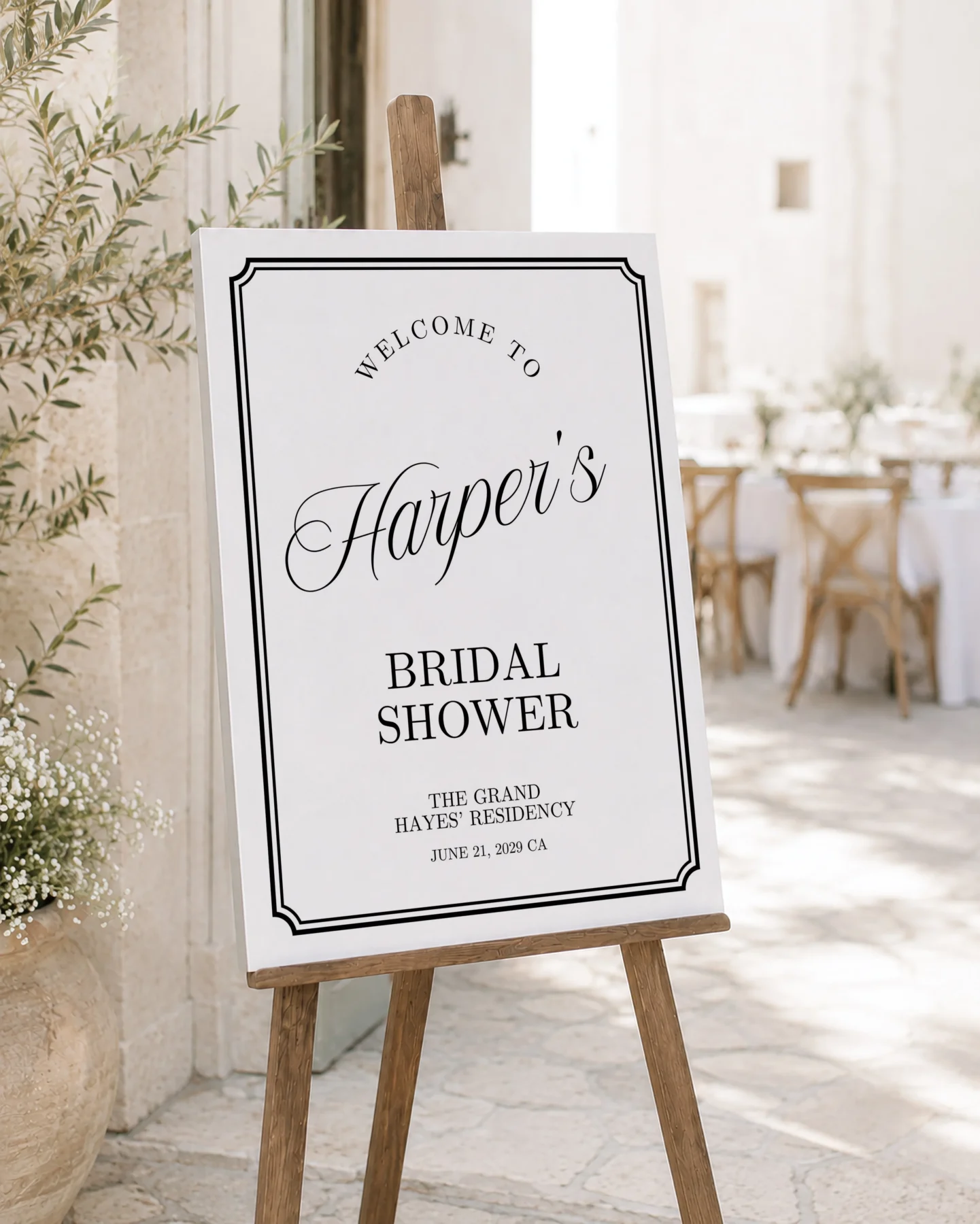 Black Elegant Bridal Shower Welcome Sign Canva Template preview