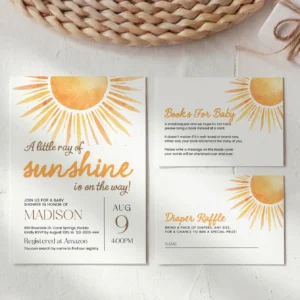 Sunshine Baby Shower Invitation Set Canva Template preview