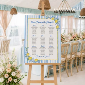 Lemon Blue Bridal Shower Seating Chart Canva Template preview