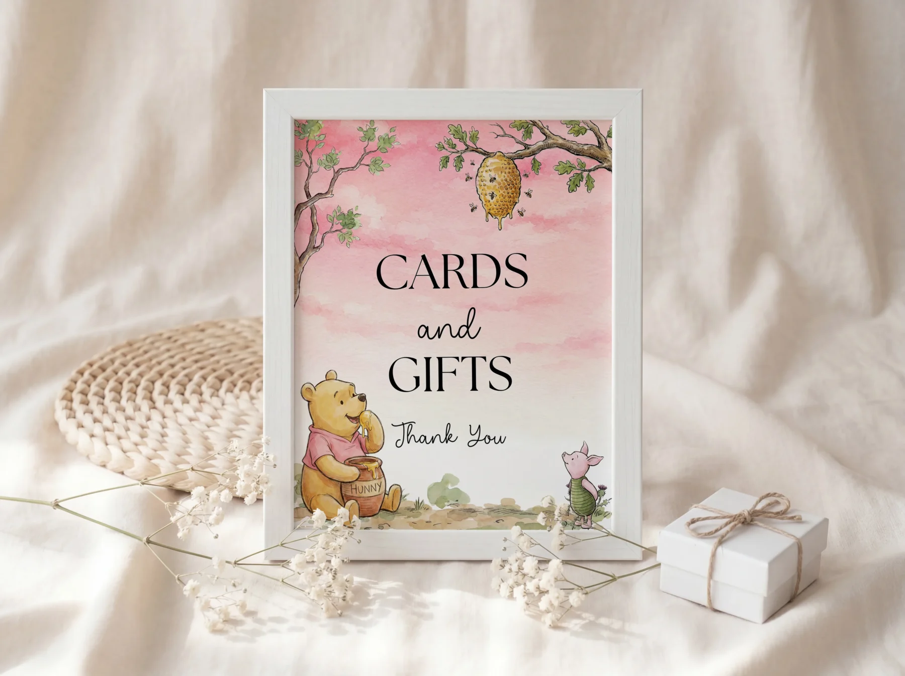 Winnie Pink Baby Shower Sign Canva Template detail 3
