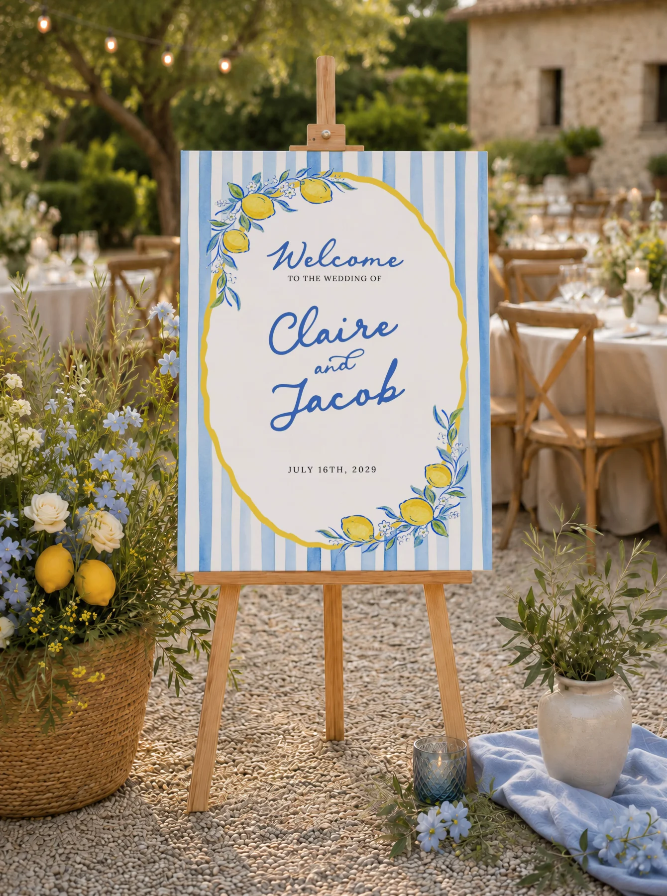 Lemon Blue Bridal Shower Welcome Sign Canva Template detail 2