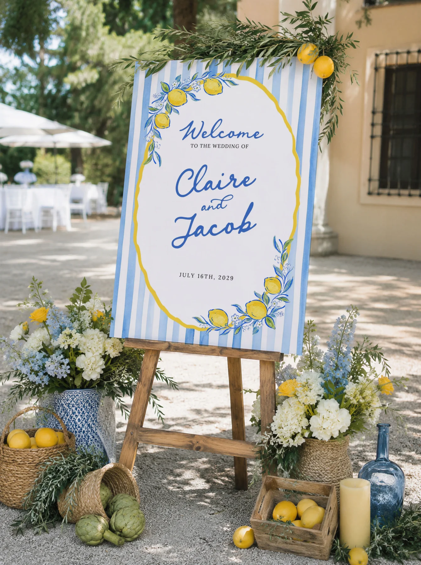 Lemon Blue Bridal Shower Welcome Sign Canva Template detail 3