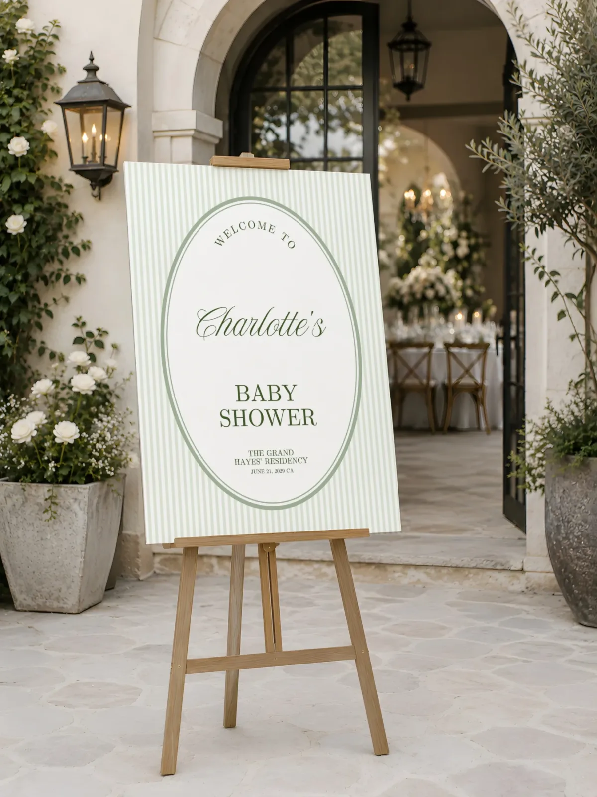 Green Stripes Baby Shower Welcome Sign detail 4