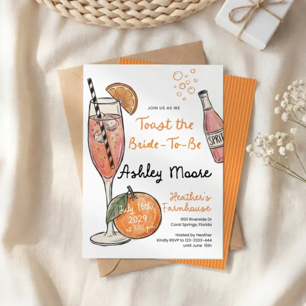 Toast the bride Bridal Shower Invitation Canva Template preview