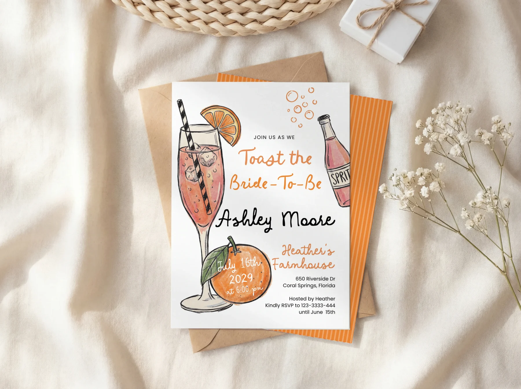 Toast the bride Bridal Shower Invitation Canva Template preview