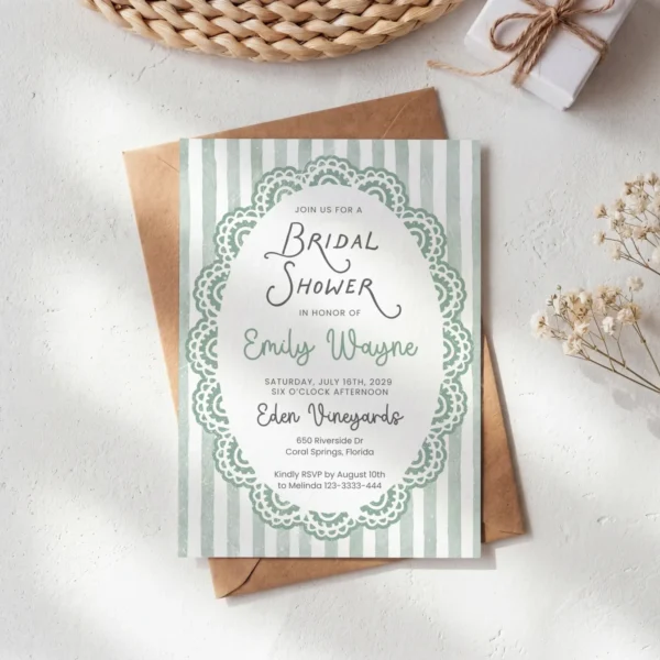 Sage Bridal Shower Bridal Shower Invitation Canva Template preview
