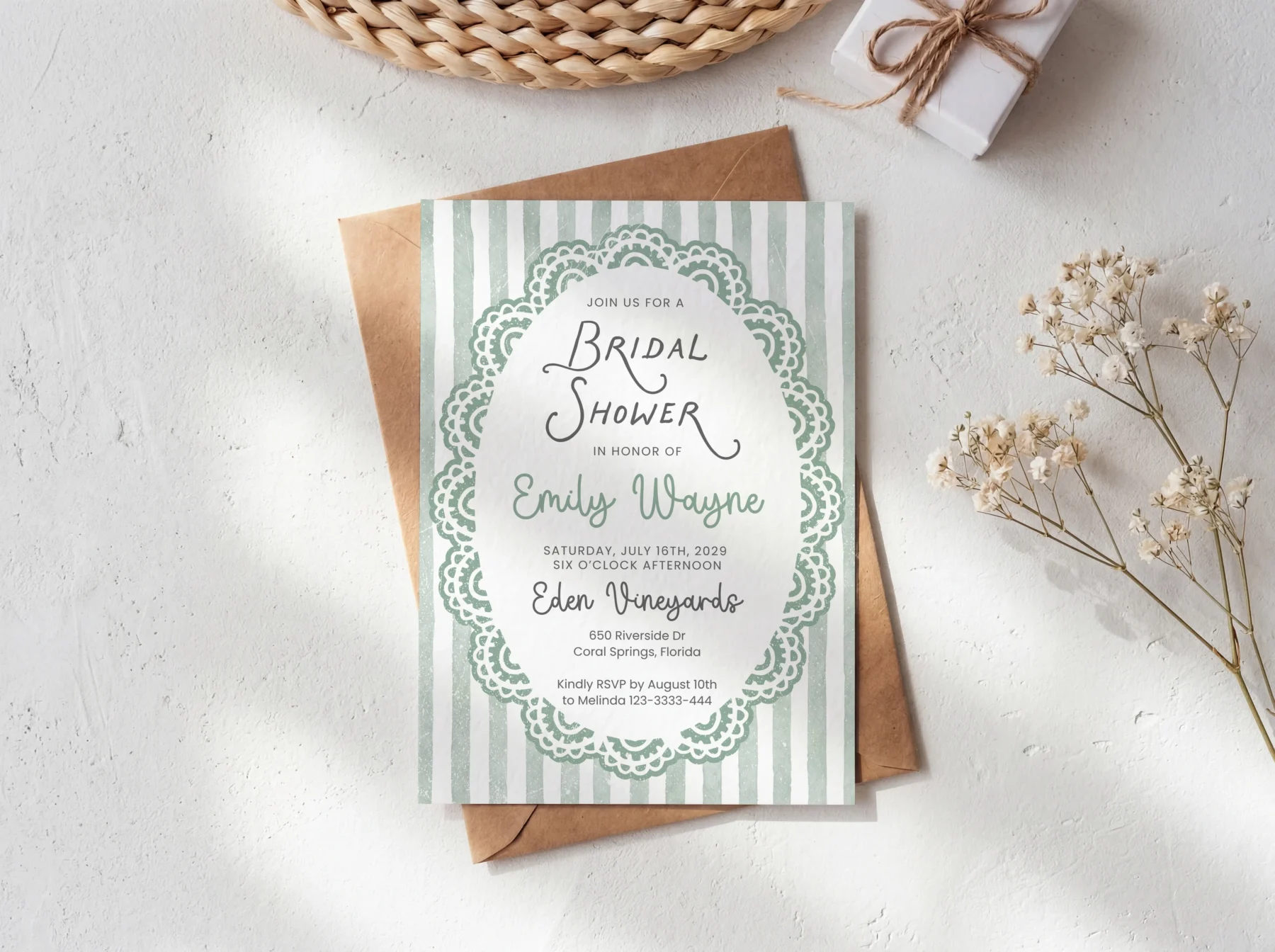 Sage Bridal Shower Bridal Shower Invitation Canva Template preview