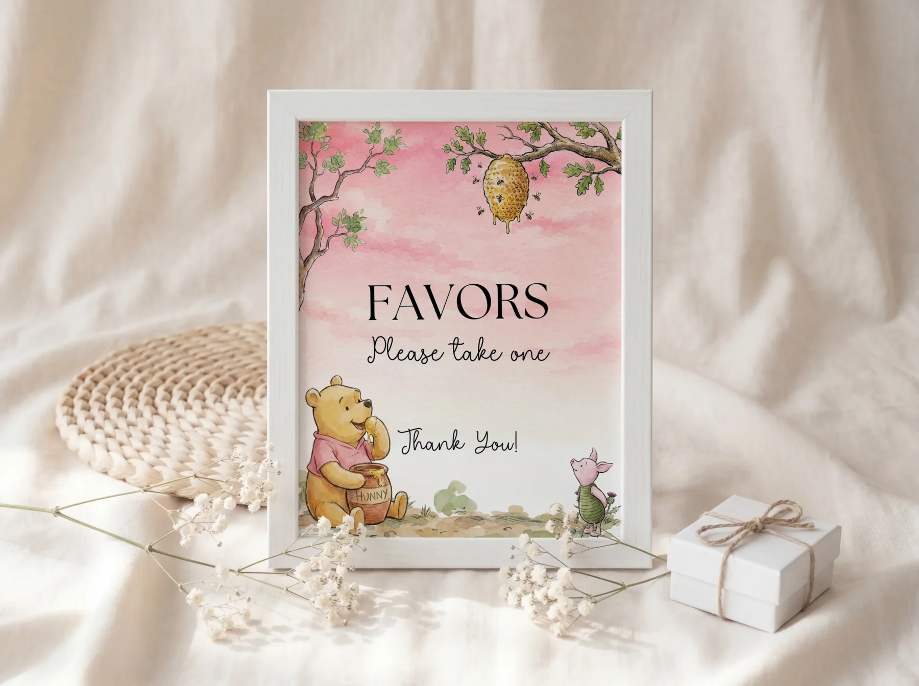 Winnie Pink Baby Shower Favor Tag Canva Template detail 3