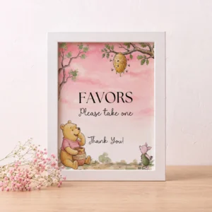 Winnie Pink Baby Shower Favor Tag Canva Template preview