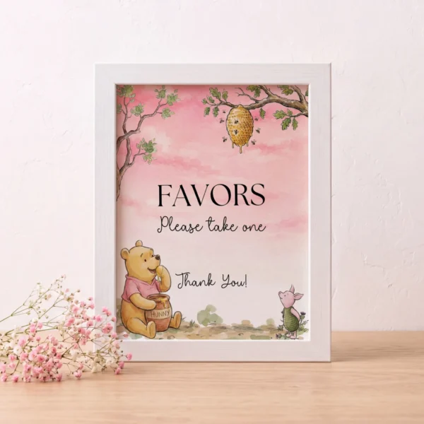 Winnie Pink Baby Shower Favor Tag Canva Template preview