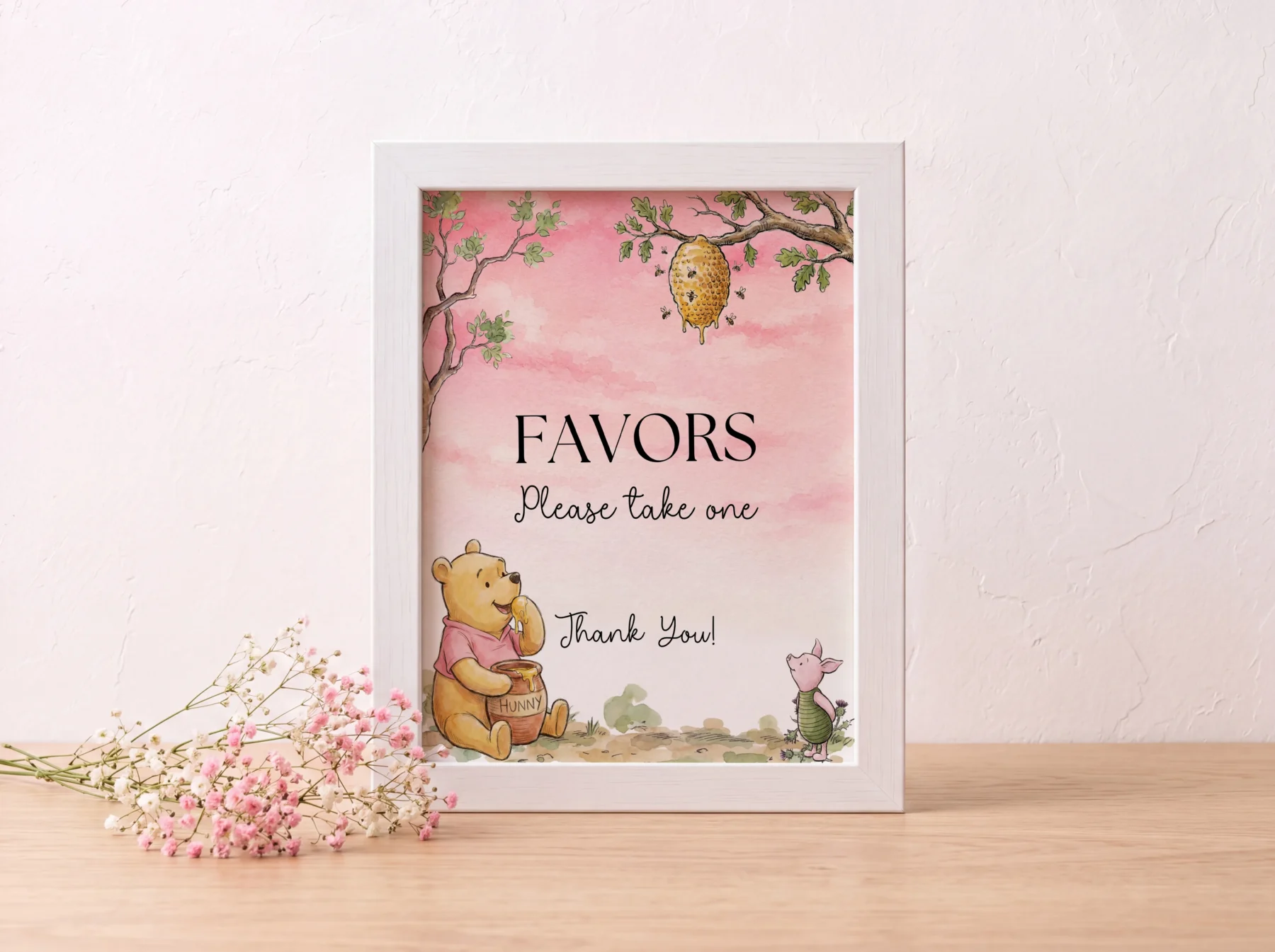 Winnie Pink Baby Shower Favor Tag Canva Template preview
