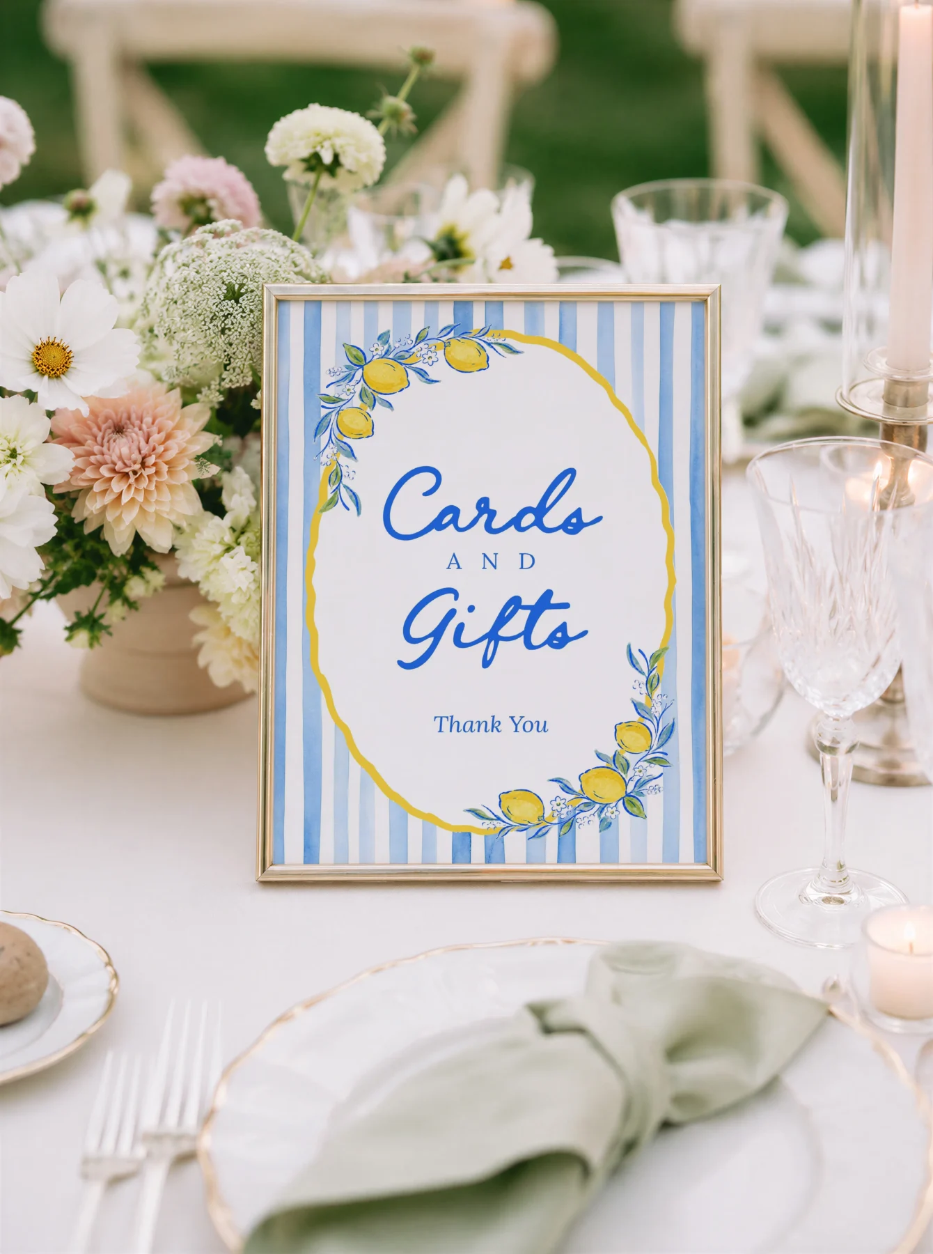 Lemon Blue Bridal Shower Sign Canva Template detail 2