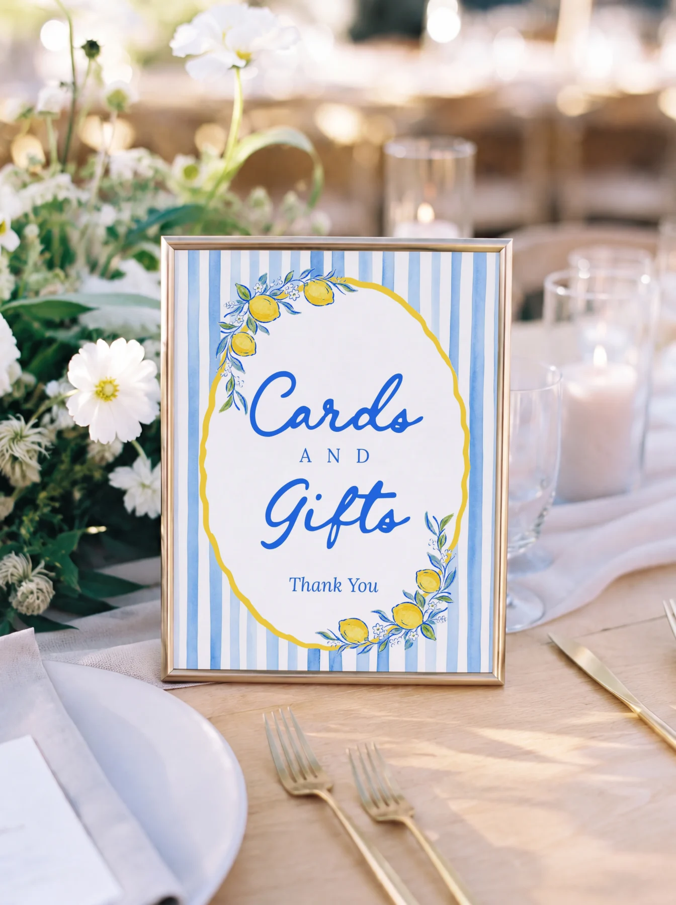 Lemon Blue Bridal Shower Sign Canva Template detail 3