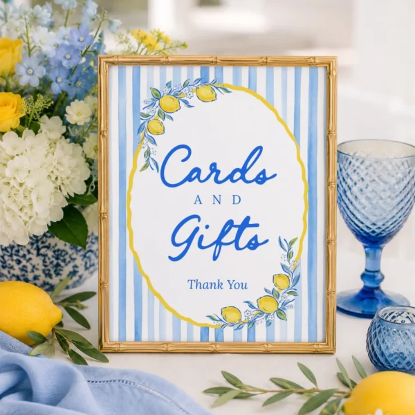 Lemon Blue Bridal Shower Sign Canva Template preview