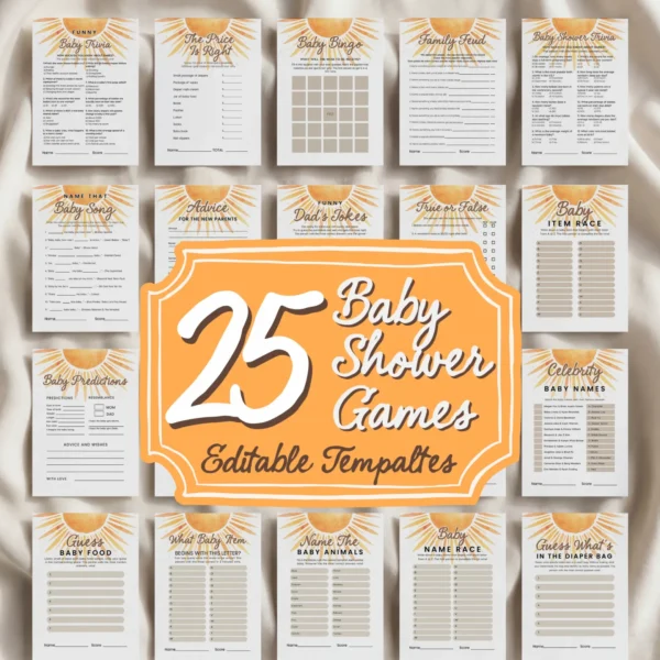 Sunshine Baby Shower Game Canva Template preview