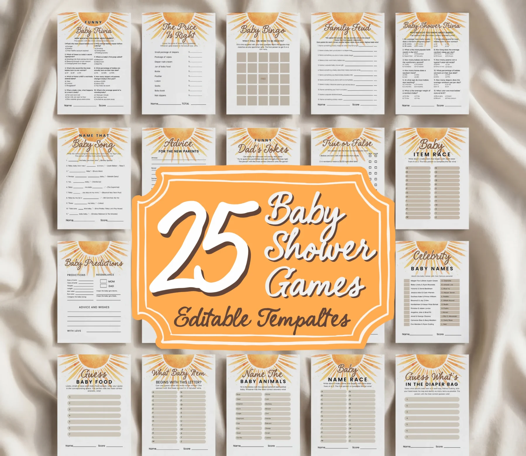 Sunshine Baby Shower Game Canva Template preview