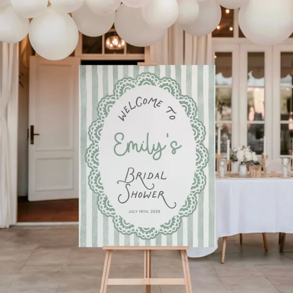 Sage Bridal Shower Bridal Shower Welcome Sign Canva Template preview