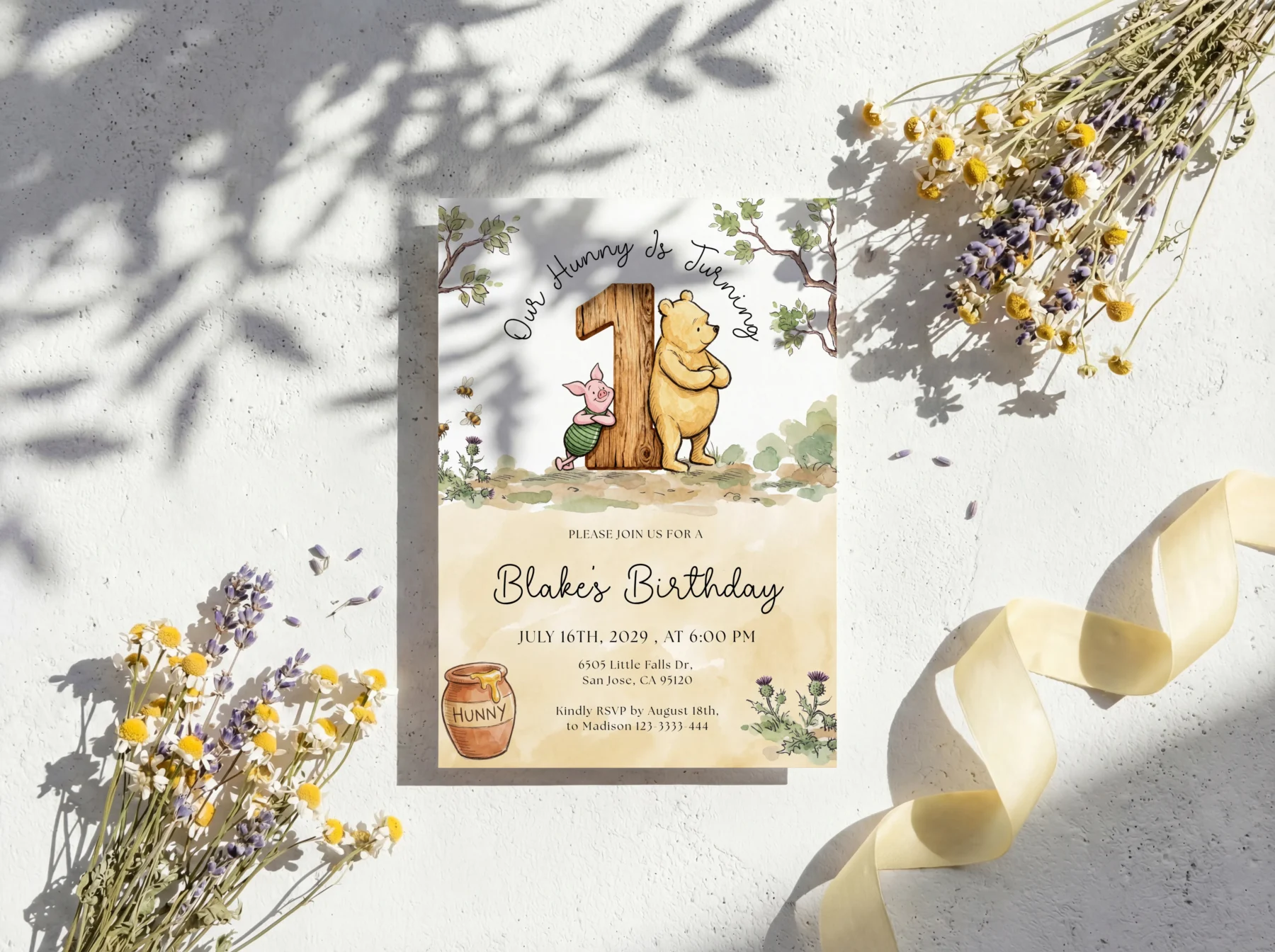 Winnie Beige Birthday Invitation Canva Template detail 3