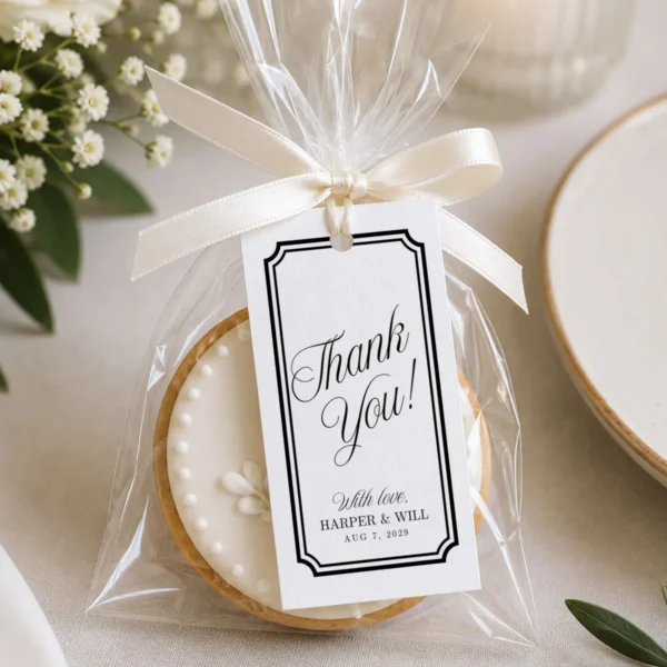 Black Elegant Wedding Favor Tag Canva Template preview